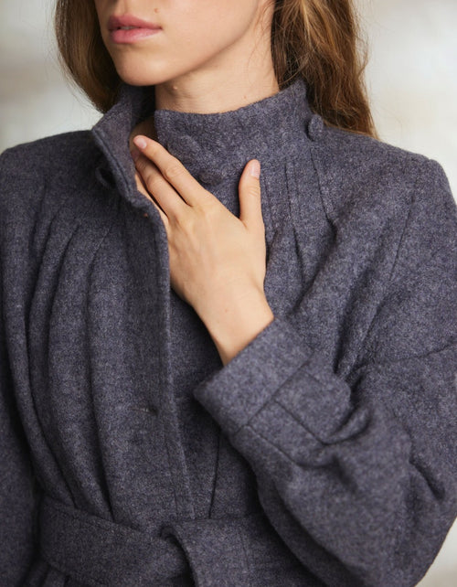 "Aneta" maxi coat in grey pure wool