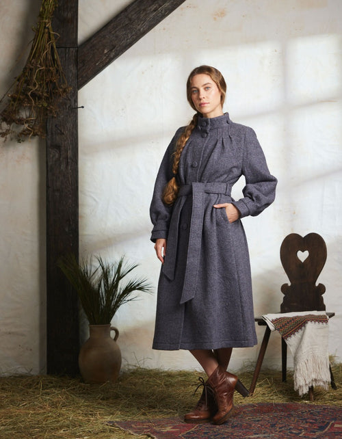 "Aneta" maxi coat in grey pure wool