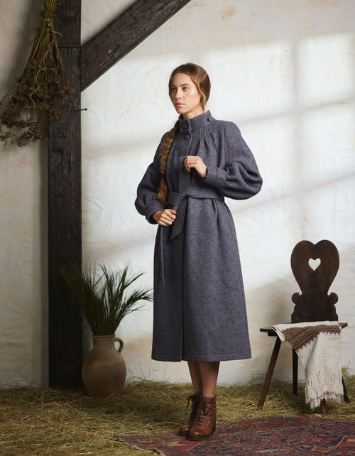 "Aneta" maxi coat in grey pure wool