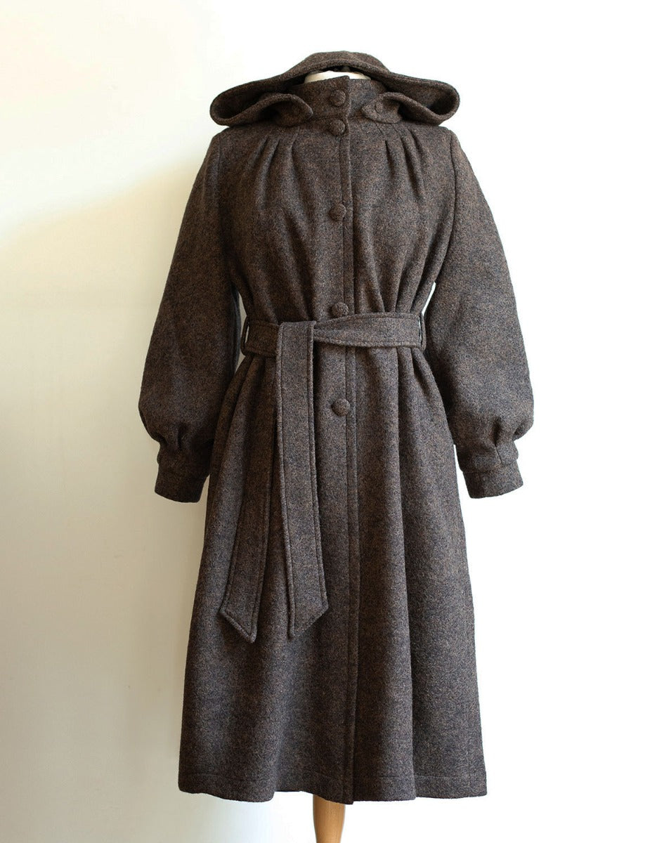 Manteau long 'Aneta' en pure laine marron