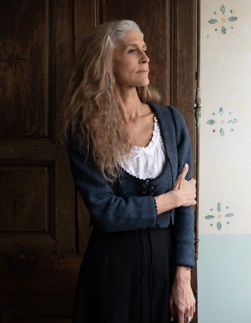 "Aneta" corset jacket in skandi blue wool
