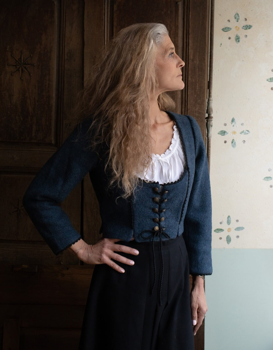 "Aneta" corset jacket in skandi blue wool