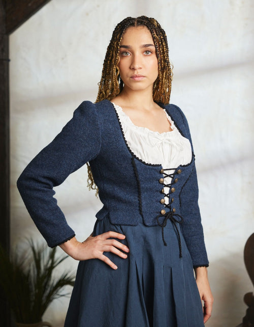 "Aneta" corset jacket in skandi blue wool