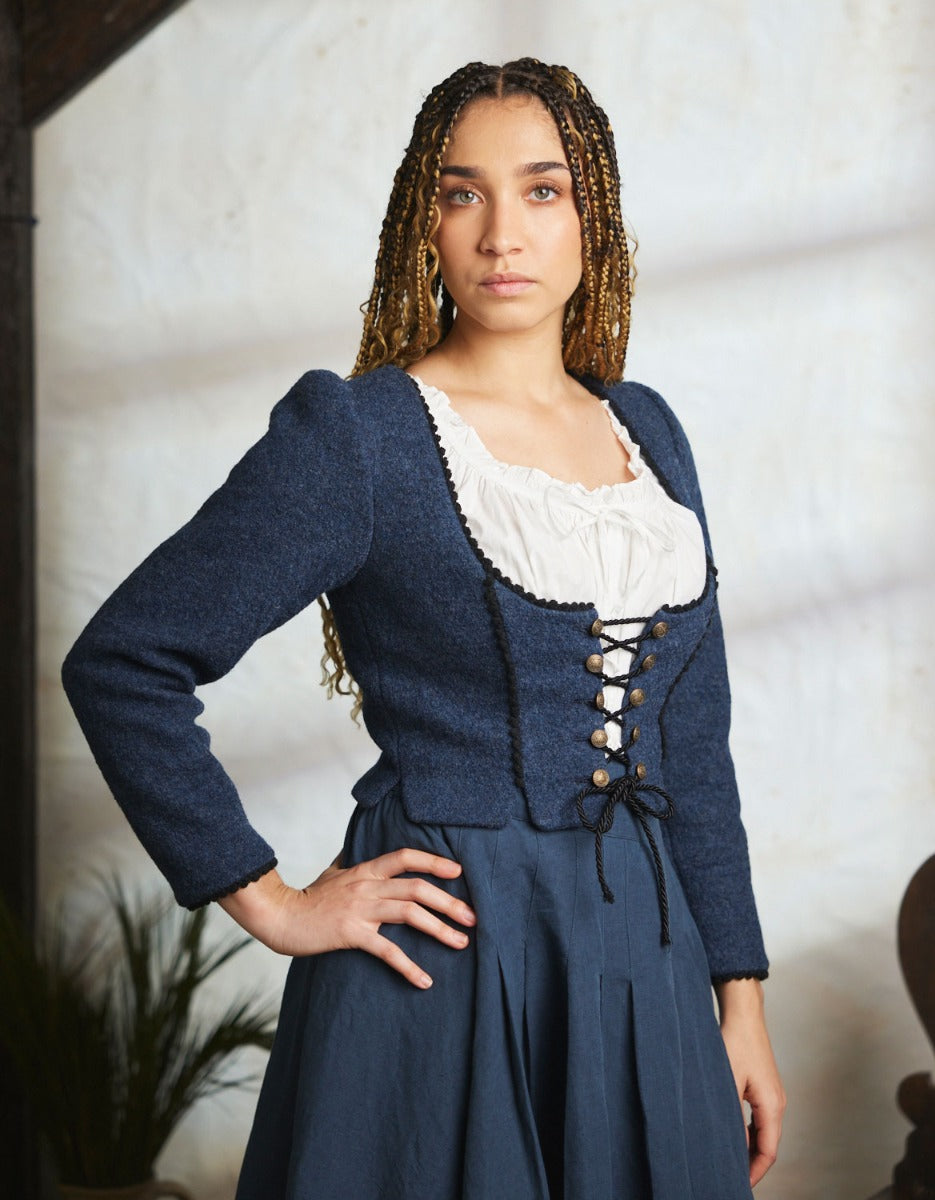 "Aneta" corset jacket in skandi blue wool