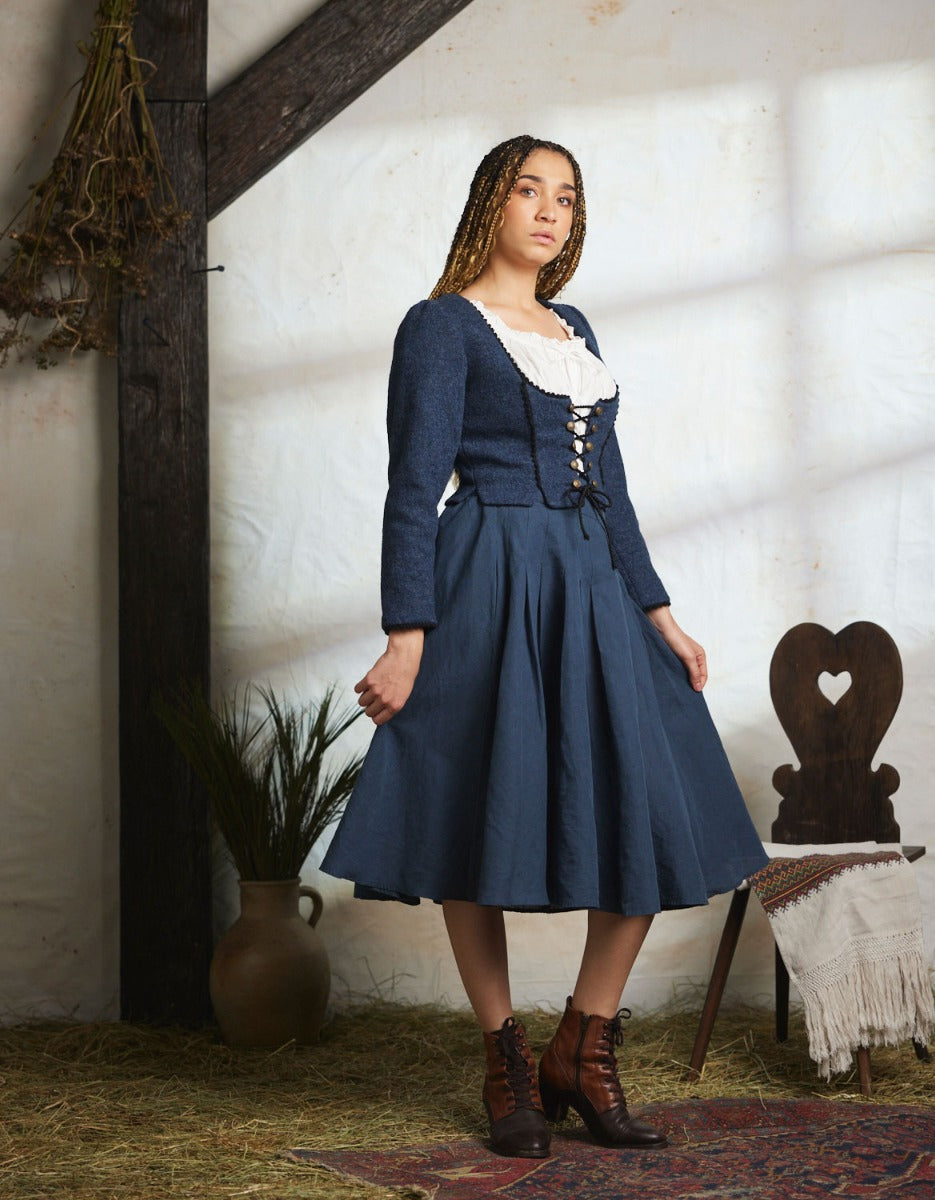 "Aneta" corset jacket in skandi blue wool