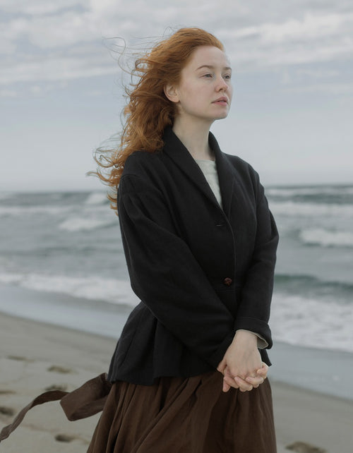 Veste 'Annie' en lin épais noire
