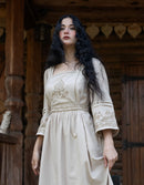 "Astrid" dress ceramic off white with nuanced embroideries
