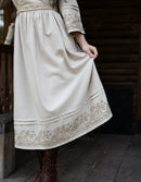 "Astrid" dress ceramic off white with nuanced embroideries