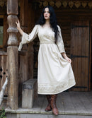 "Astrid" dress ceramic off white with nuanced embroideries