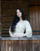 "Astrid" dress ceramic off white with nuanced embroideries