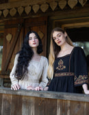"Astrid" dress ceramic off white with nuanced embroideries