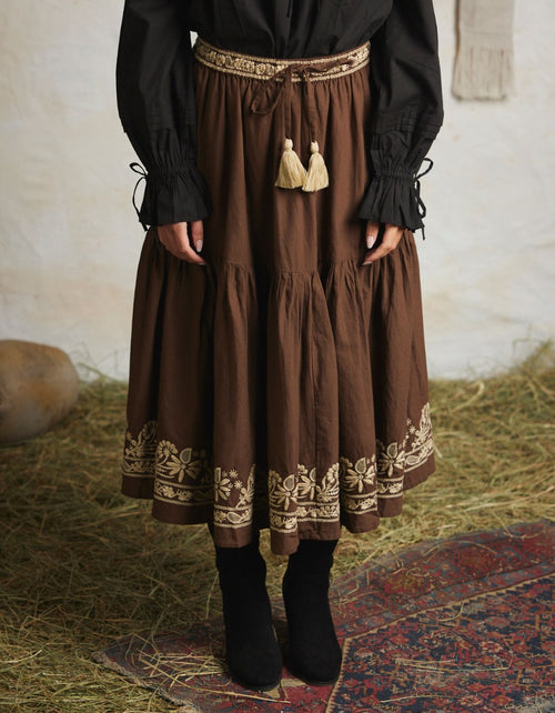 "Astrid" embroidered skirt gingerbread inspired
