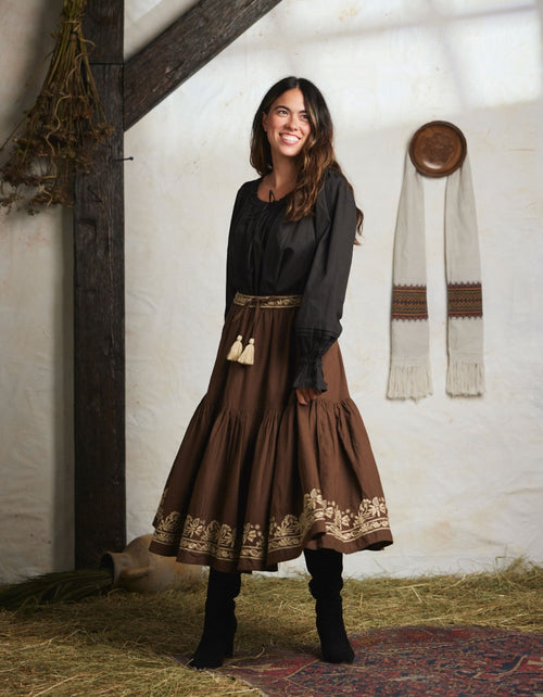 "Astrid" embroidered skirt gingerbread inspired