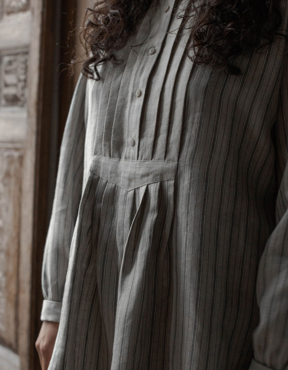 "René" French miller's shirt replica striped linen