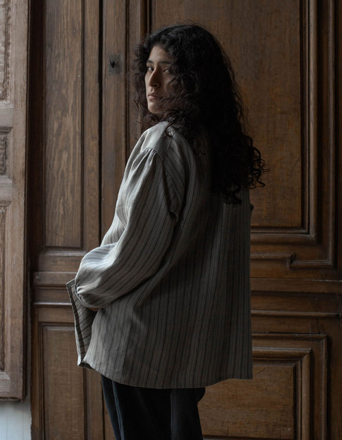 "René" French miller's shirt replica striped linen