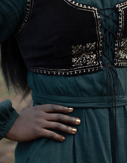 'Nelda' embroidered black velvet bodice