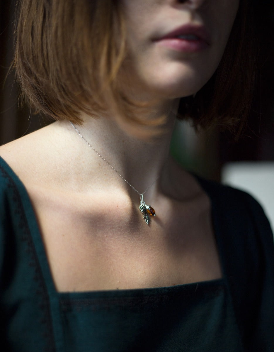 'Autumn' silver and amber necklace