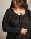 "Cosima" black shift dress with long sleeves