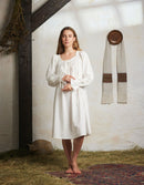 "Cosima" white shift dress with long sleeves