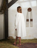 "Cosima" white shift dress with long sleeves