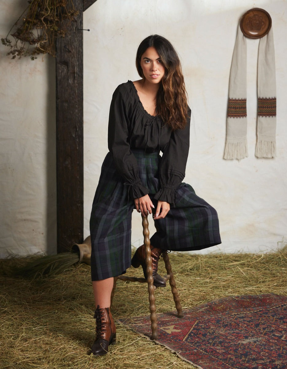 Pantalon 'Vera' en lin écossais vert