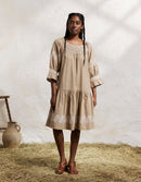 "Danika" dress linen color with white smocks