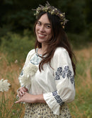 Blouse 'Danika' blanc broderies bleues