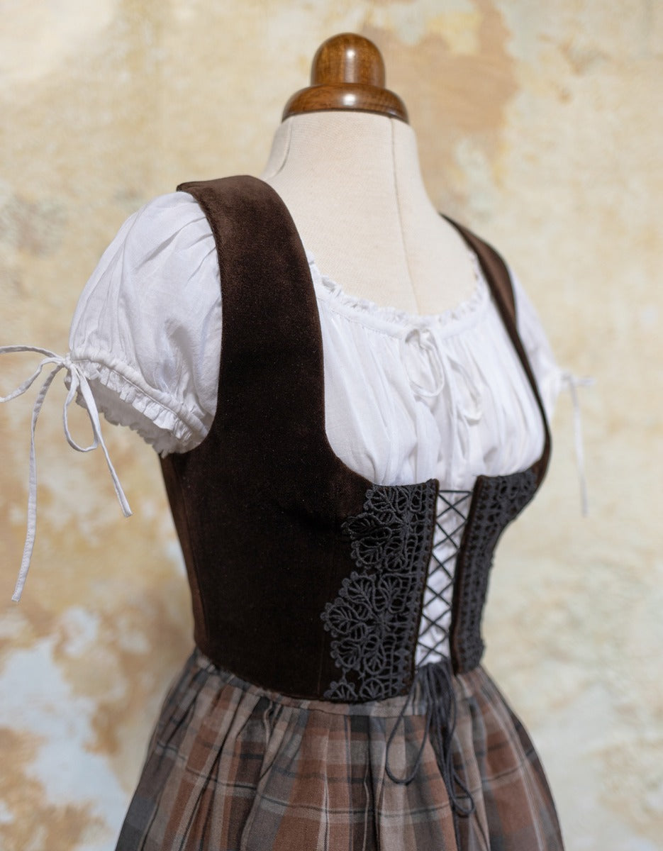 "Daria" corset in chestnut velvet