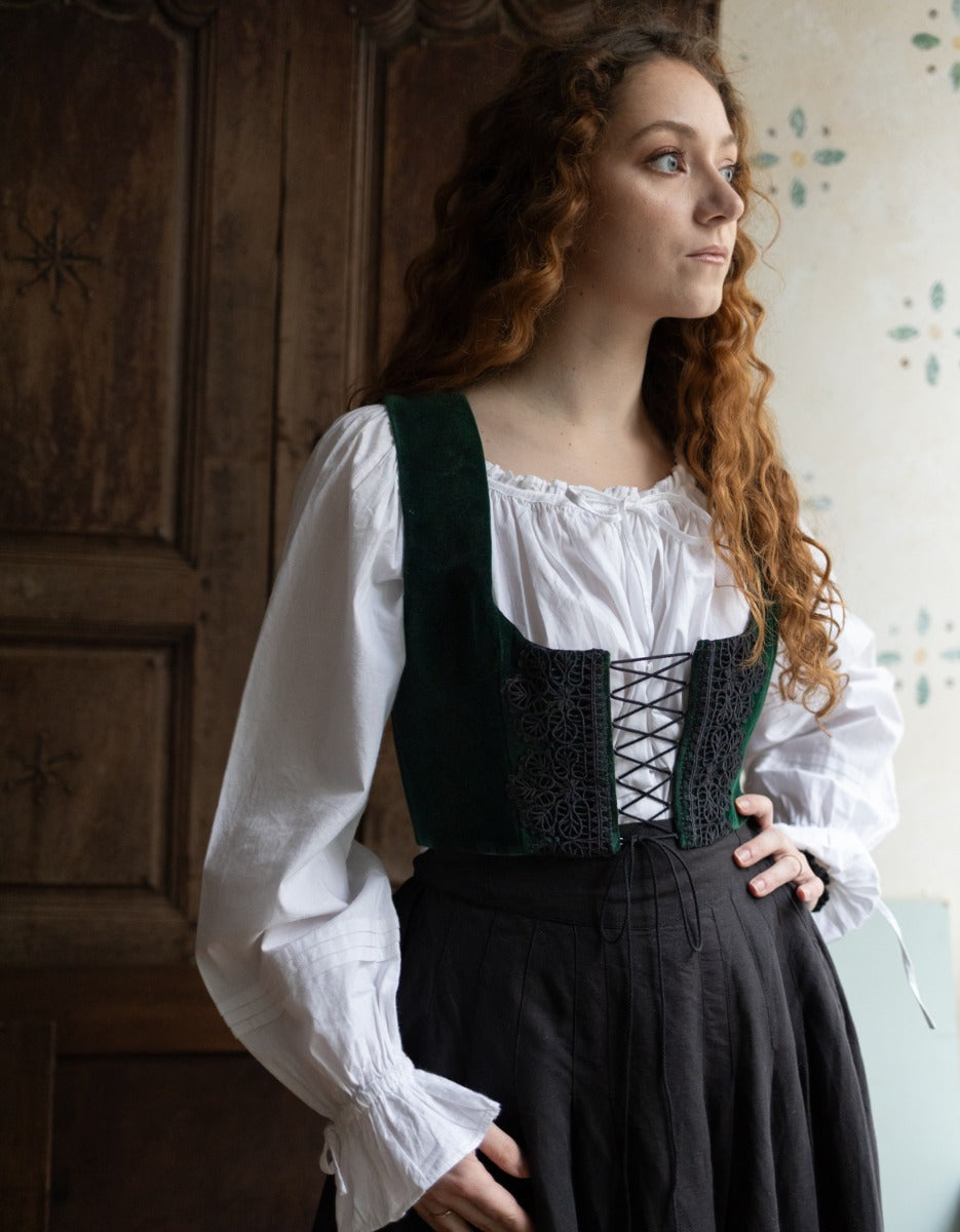 Corset 'Daria' en velours vert lierre