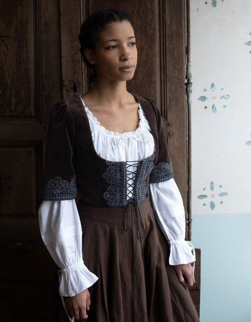 Corset 'Daria' en velours avec manches châtaigne