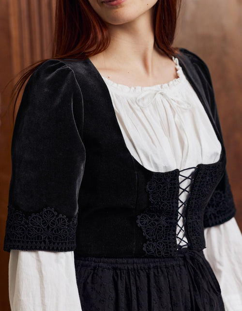 "Daria" velvet corset with sleeves black