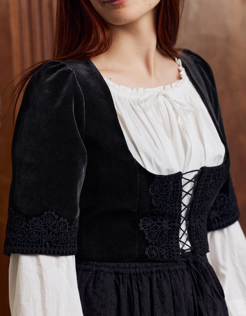"Daria" velvet corset with sleeves black