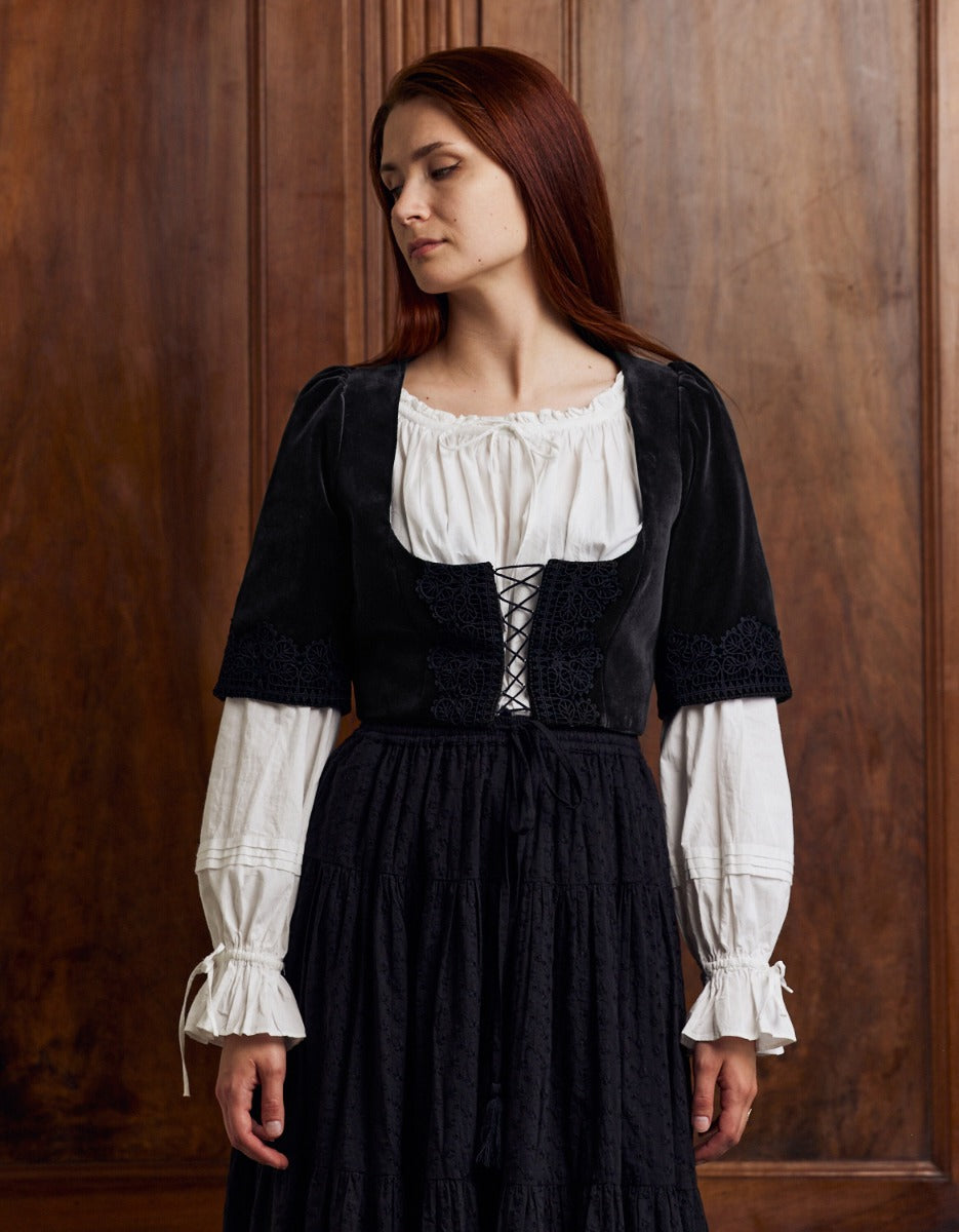 "Daria" velvet corset with sleeves black