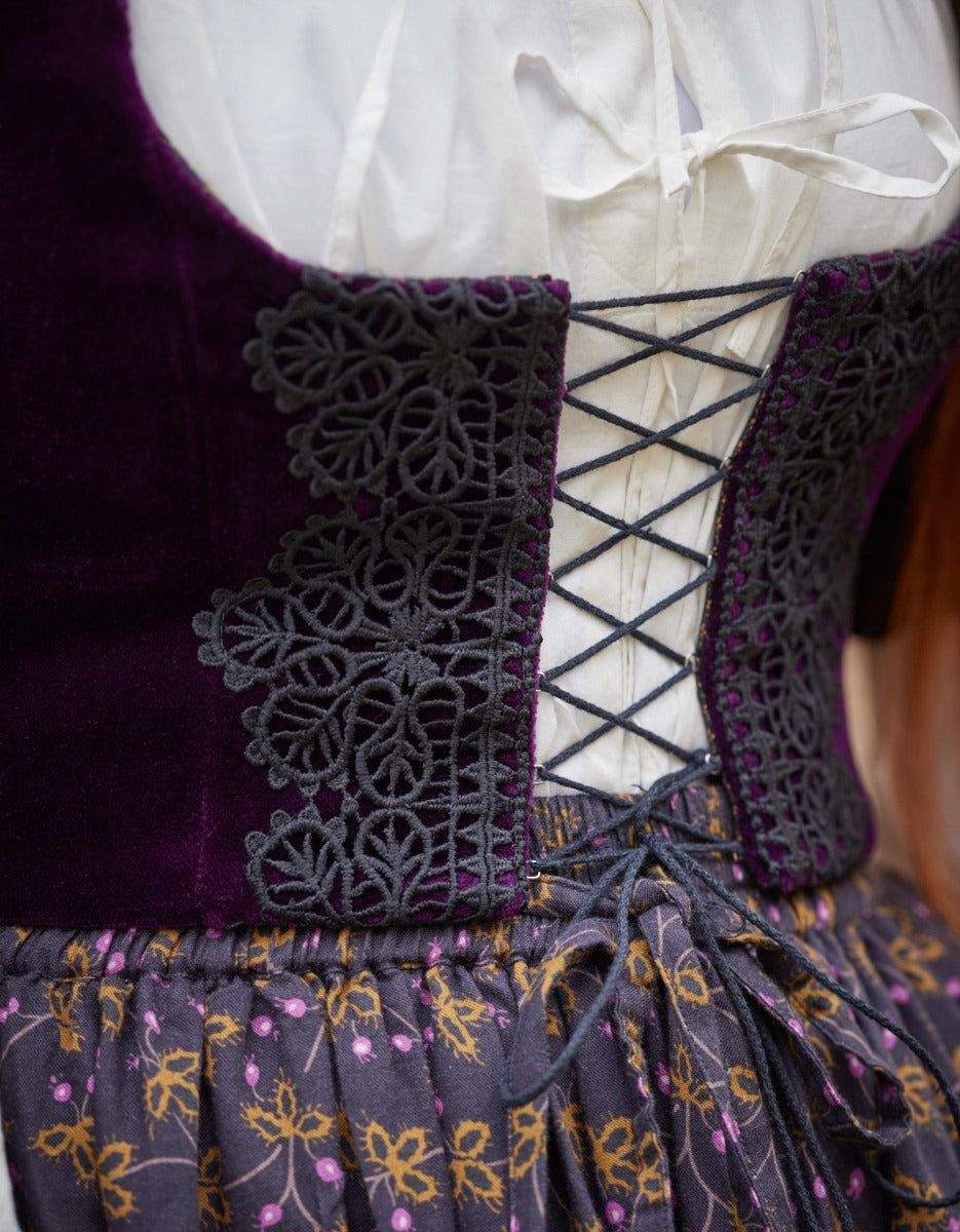 Corset 'Daria' en velours avec manches pourpre