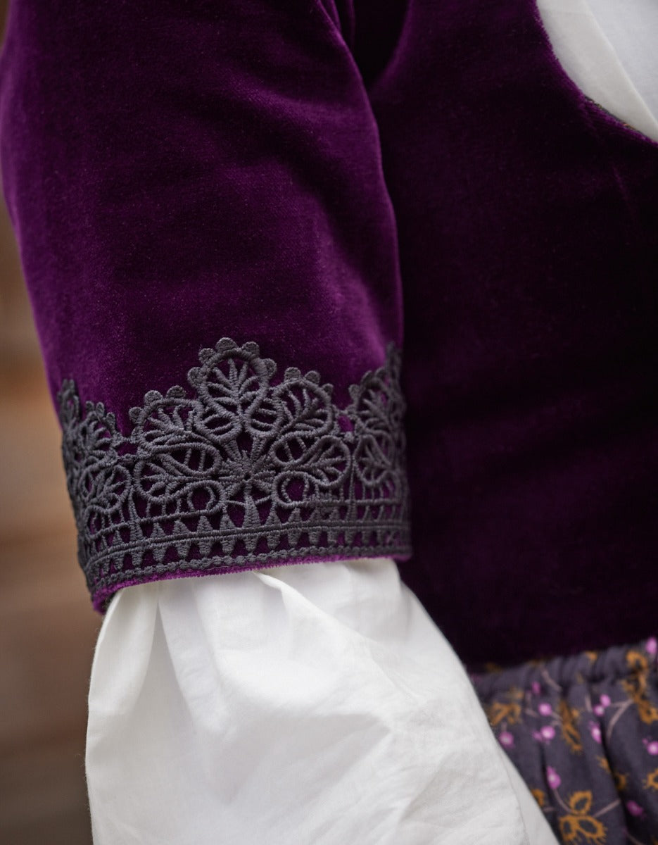 Corset 'Daria' en velours avec manches pourpre