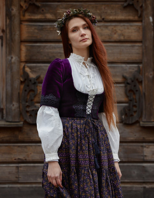 Corset 'Daria' en velours avec manches pourpre