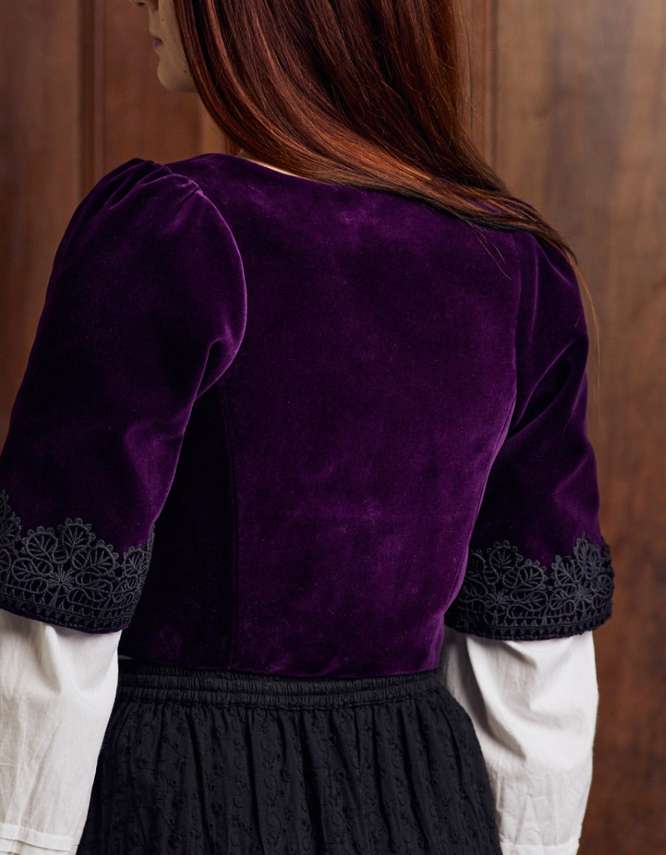 Corset 'Daria' en velours avec manches pourpre