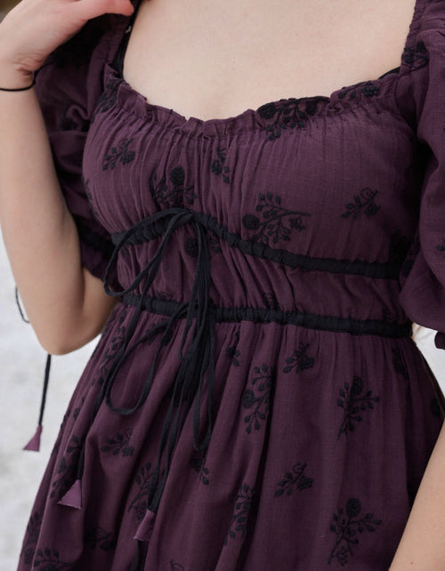 Robe 'Ebely' broderie anglaise manches 3/4 prune