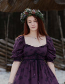 Robe 'Ebely' broderie anglaise manches 3/4 prune