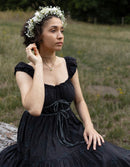 "Ebely" eyelet fabric dress short sleeves black
