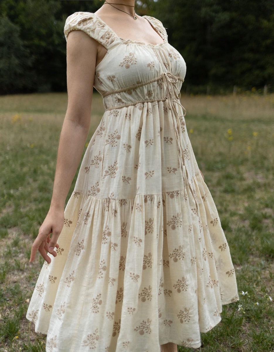 "Ebely" eyelet fabric dress short sleeves cream