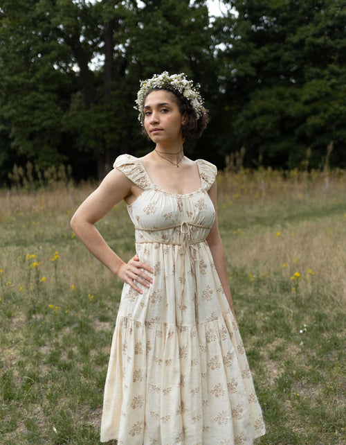 "Ebely" eyelet fabric dress short sleeves cream
