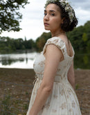 "Ebely" eyelet fabric dress short sleeves cream