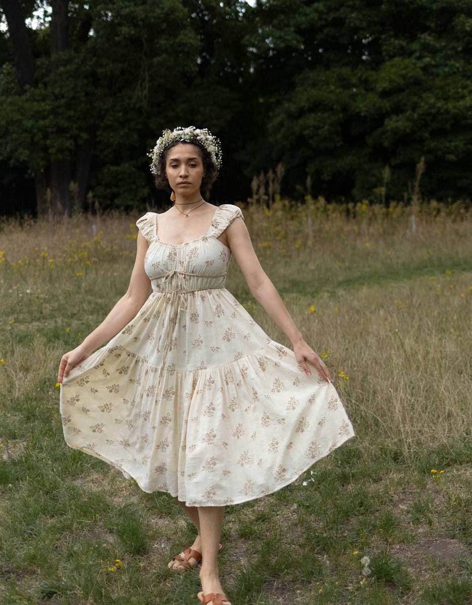 "Ebely" eyelet fabric dress short sleeves cream