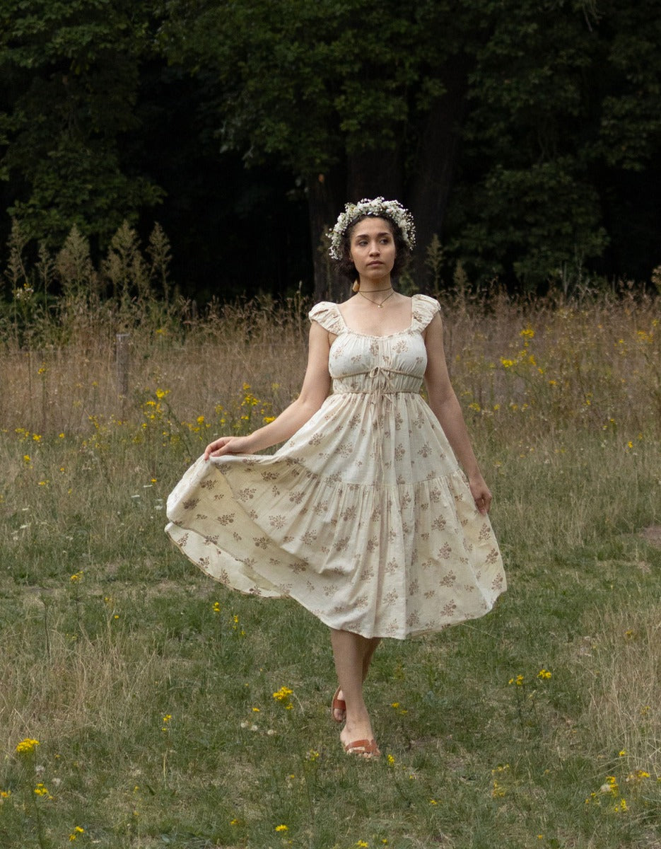 "Ebely" eyelet fabric dress short sleeves cream