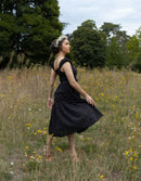 "Ebely" eyelet fabric dress short sleeves black