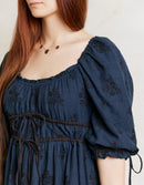 Robe 'Ebely' broderie anglaise manches 3/4 bleu nuit