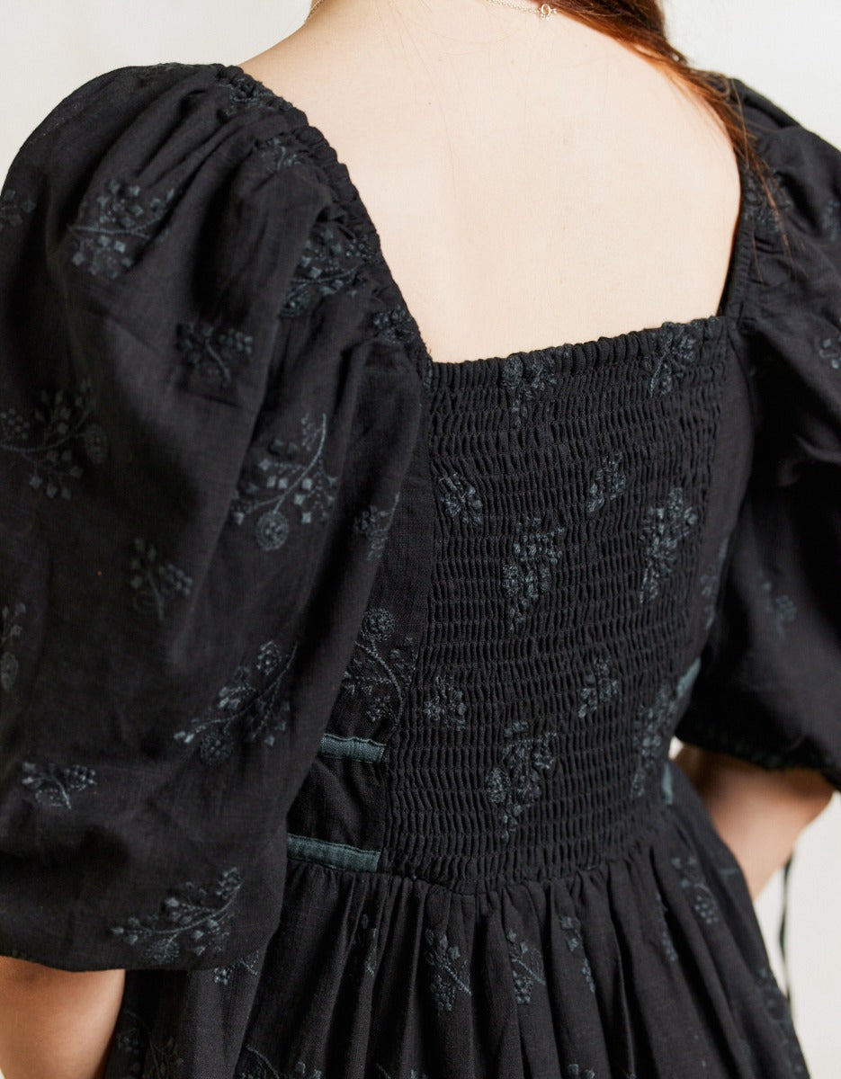 Robe 'Ebely' broderie anglaise manches 3/4 noire