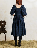 Robe 'Ebely' broderie anglaise manches 3/4 bleu nuit