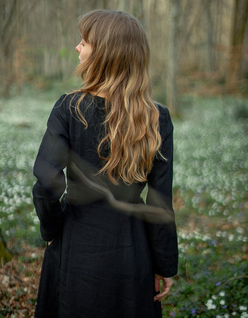 Robe 'Elina' longue en lin noir